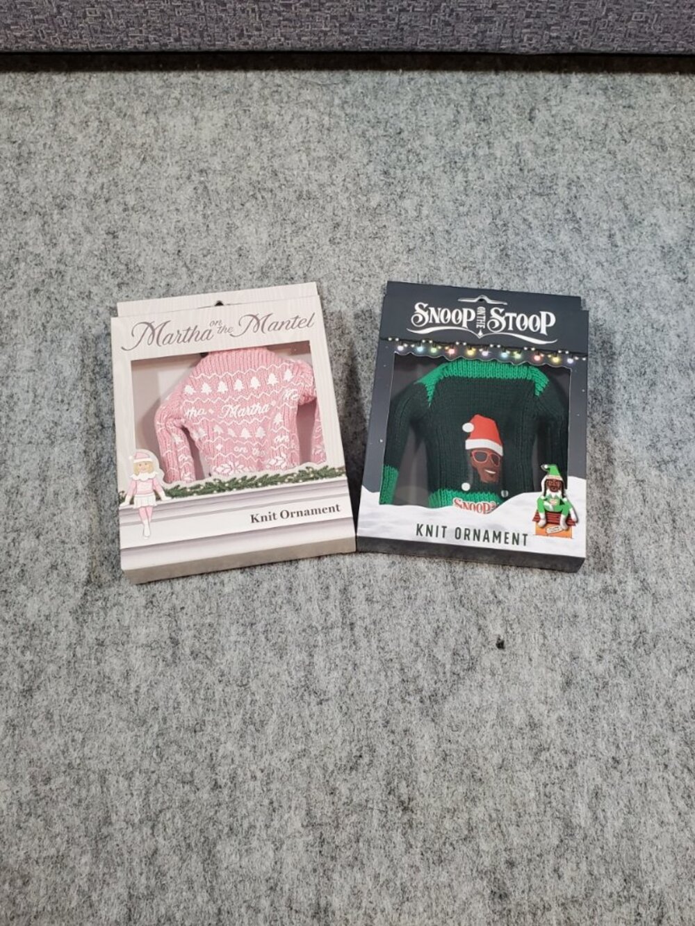Bundle - Martha on the Mantle and Snoop on the Stoop Knit Sweater Ornaments NIB